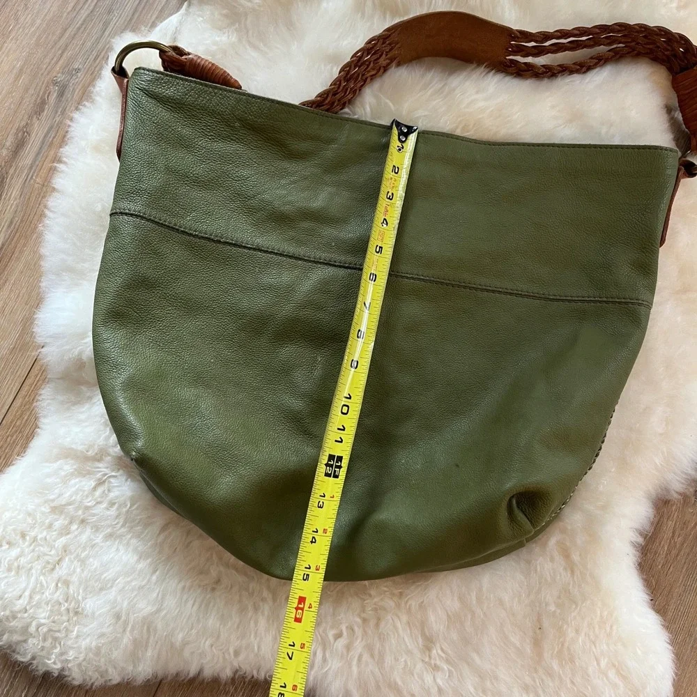 Lucky Brand Leather Shoulder Bag Large Olive Green